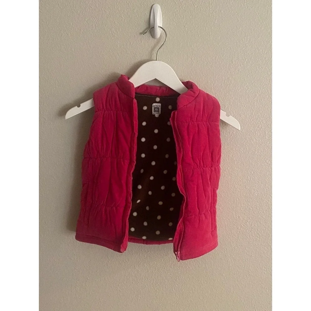 Carters Puffer Vest Hot Pink Corduroy polka dot Size 4T